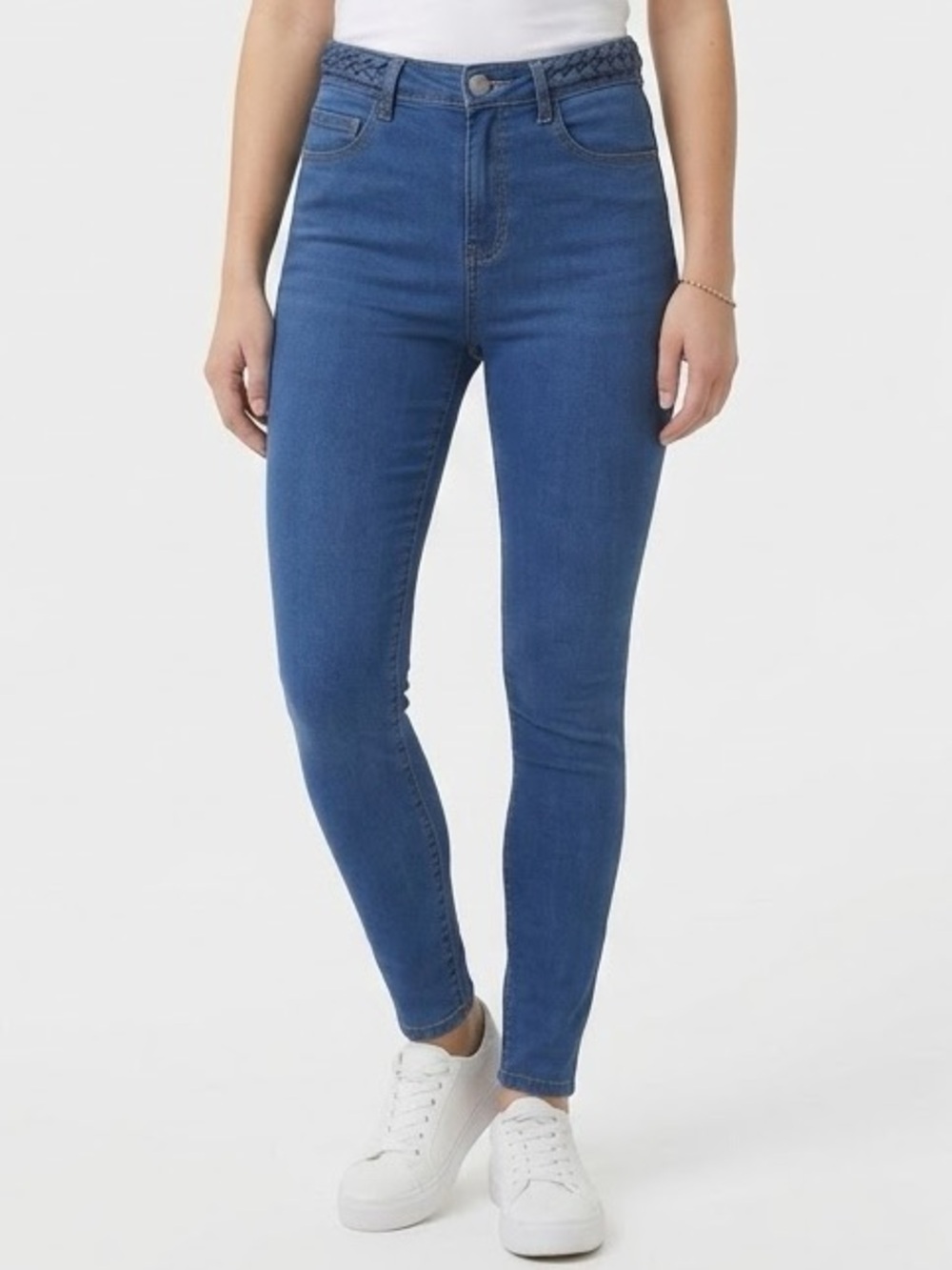 BULLHEAD Super High-Rise Braided Waistband Skinny Jeans in Classic Blue size 25